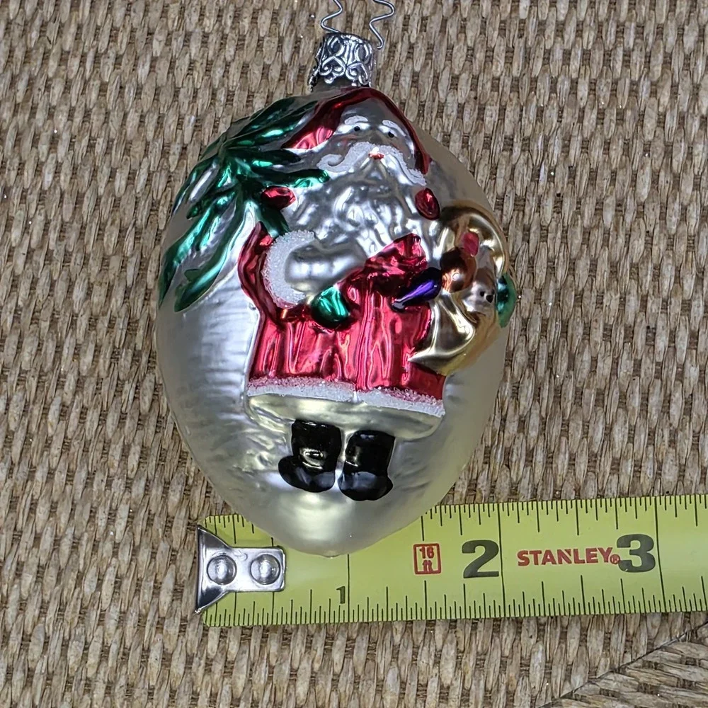 VTG West Germany‎ Blown Glass Santa Egg Christmas Ornament 4